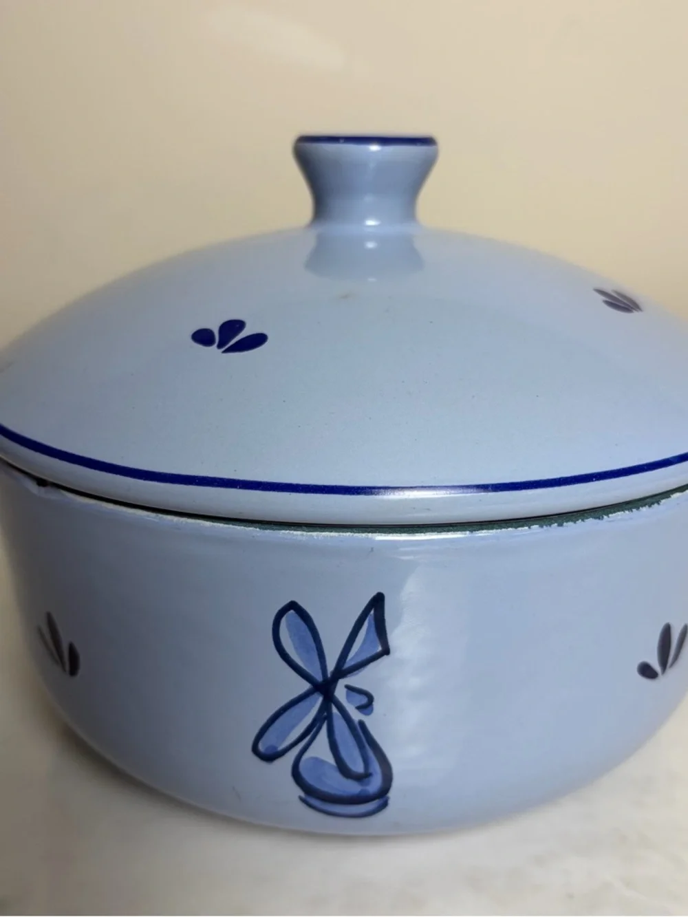 Vintage DRU Holland Blue Tulip Enamel Cast Iron Saucepan Pot Lid 4031-16 50s 6
